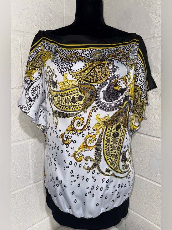 Cache Tops - Caché Y2K Paisley Cheetah Print Off Shoulder Blouson Top - Size Large